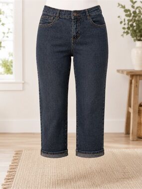 Jeanbay Womens 6P Dark Wash Stretch Denim Capri Jeans Cuffed Y2K